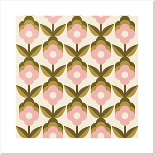 Pink Retro Funky Flowers Posters and Art